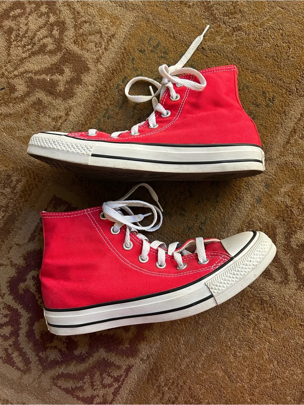 Converse Red Canvas High-Top Sneakers with White Accents - Picture 3 of 8